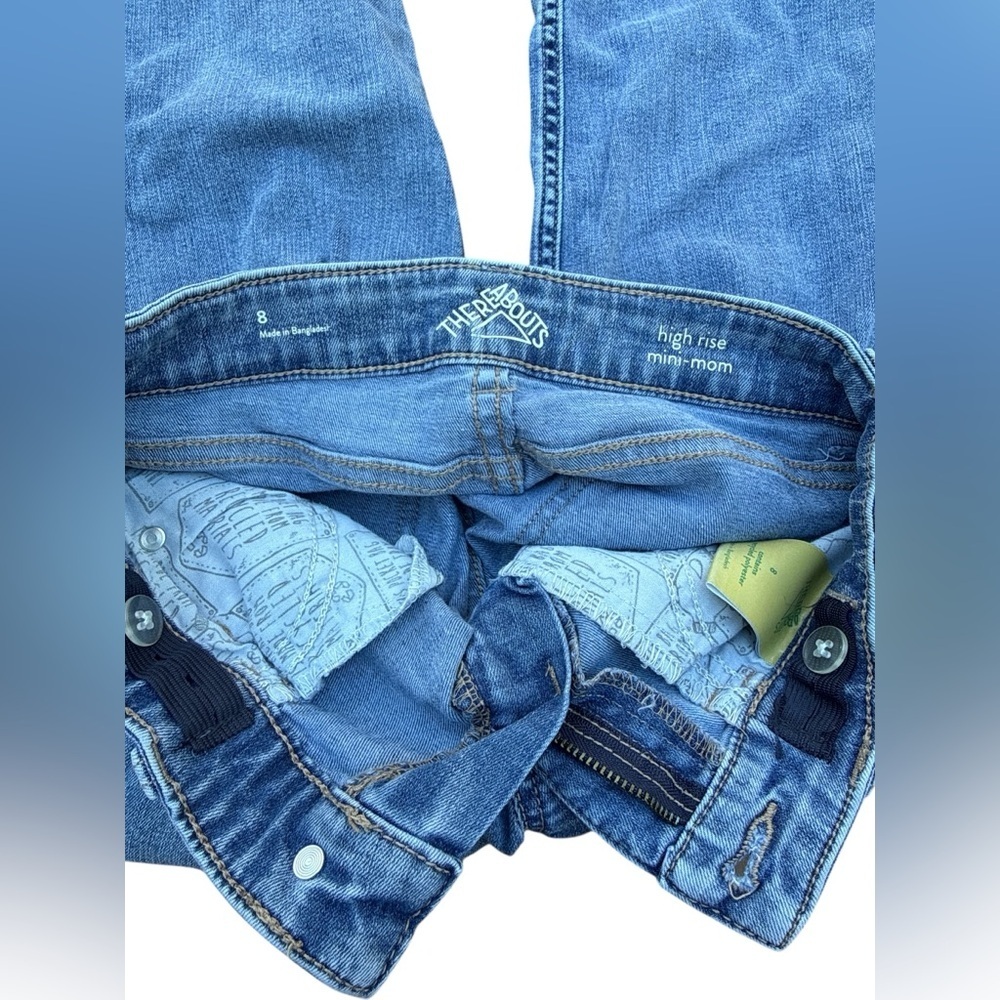 Girls 8 High Rise Mini‎ Mom Jeans Pizza Butterfly Graphic Wide Leg Adjustable - Picture 7 of 8